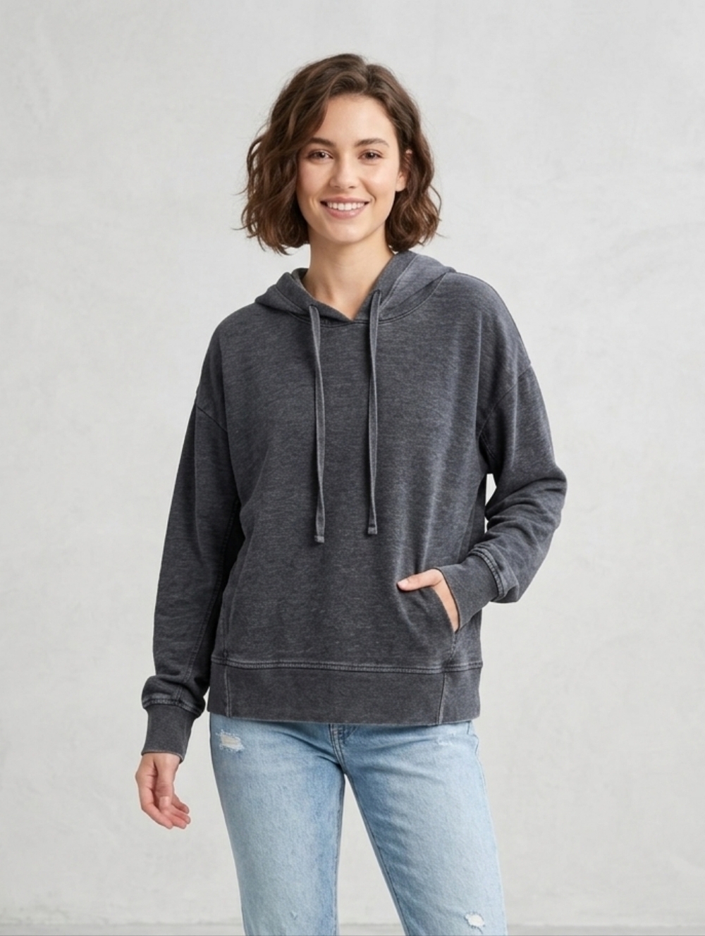 Jane & Delancey Heather Gray Cropped Oversized Hooded Sweatshirt Size Large EUC